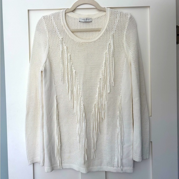 Sandro Scoop Neck Sweater with Fringe Size 8 - Picture 3 of 9